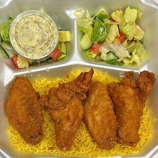 Halal Chicken Wings with Rice & Salad with Soda