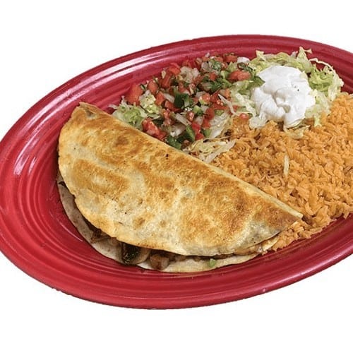 F) Grilled Mushroom & Onion Quesadilla.