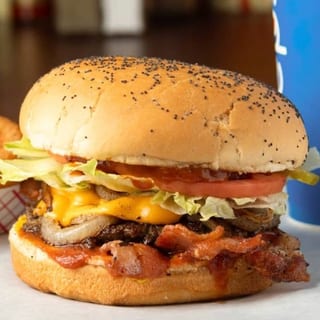 Bacon Cheese Burger with BBQ Sauce & Grilled Onions