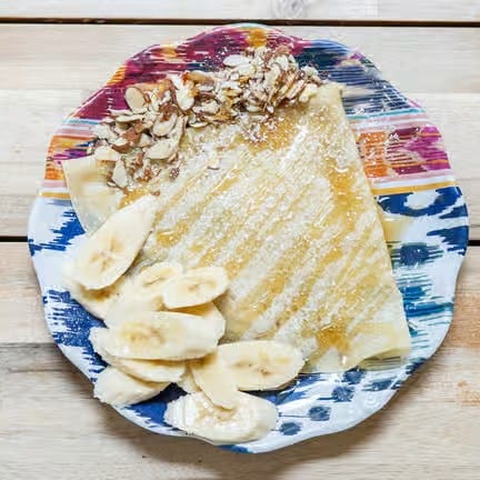 Honey, Banana and Almonds Crepes.