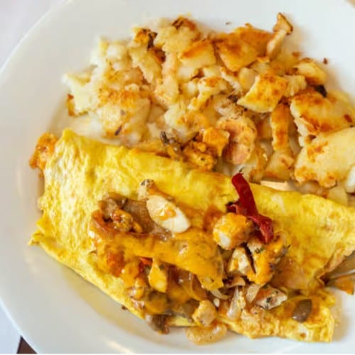 Loaded Chicken Fajita Omelette.
