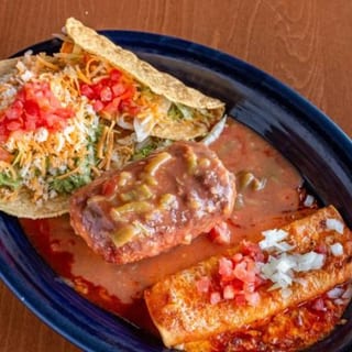 #6 Enchilada, Chile Relleno, Guacamole Tostada and Taco