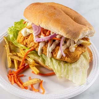 Fish & chips on a bun sandwich