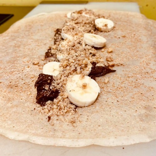 Vegan Nutella, Banana and Walnuts Crepe.