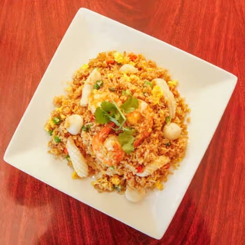 Seafood Shrimp, Squid, & Fish Ball Rice.