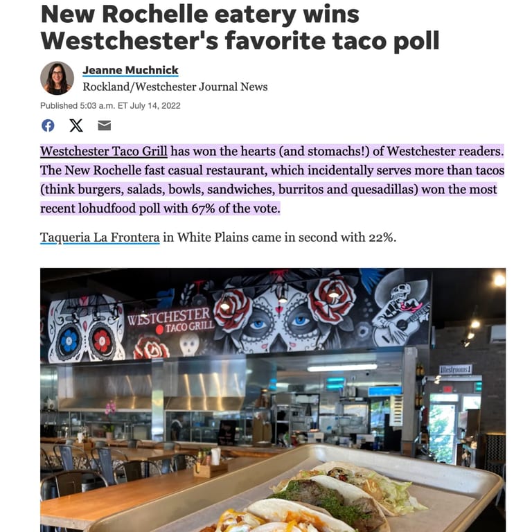 VOTED BEST TACOS IN WESTCHESTER 