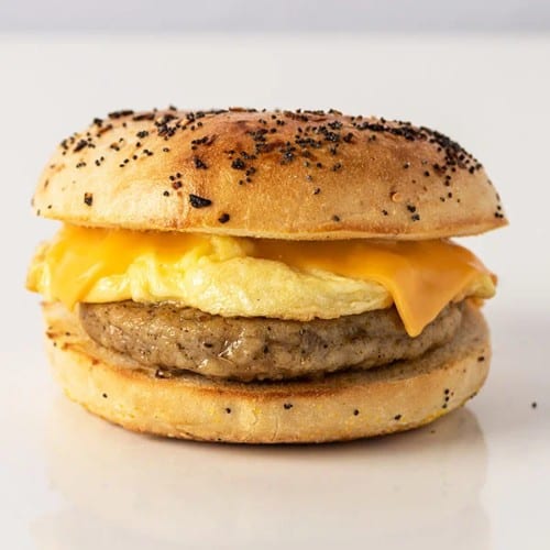 Egg Scrapple Cheese Bagel Sandwich.