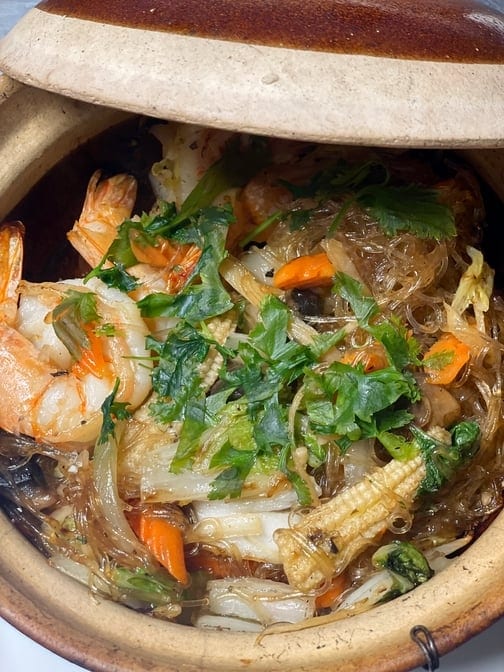Jumbo Shrimp In Clay Pot.