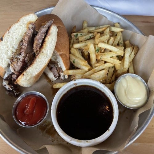 Brisket Beef Dip Sandwich.