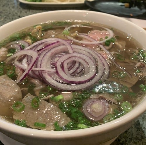 21. Pho Tai Nam Gau Bo Vien Ve Don / Noodles with Rare Ribeye, Flank, Brisket, Beef Ball, & Skirt Flank.