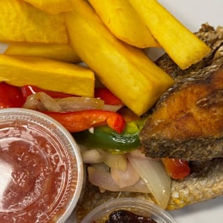 Fried Yam with Fried Fish (Croaker)