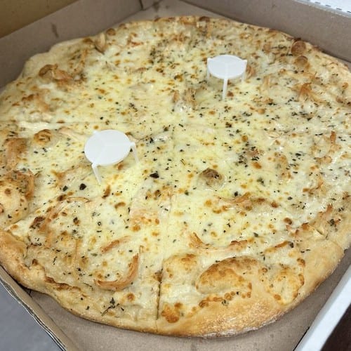 Chicken Alfredo Pizza.
