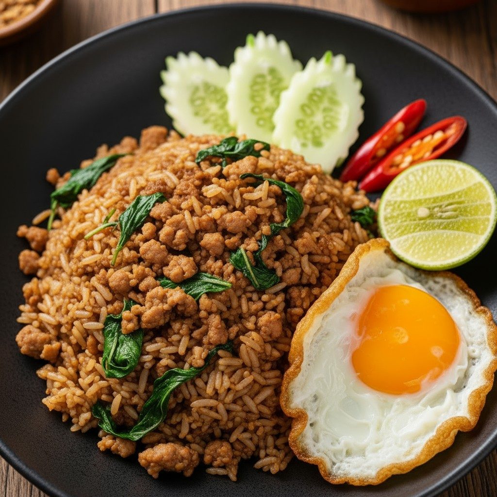 Dinner Kow Pad Gra Prow Fried Rice.