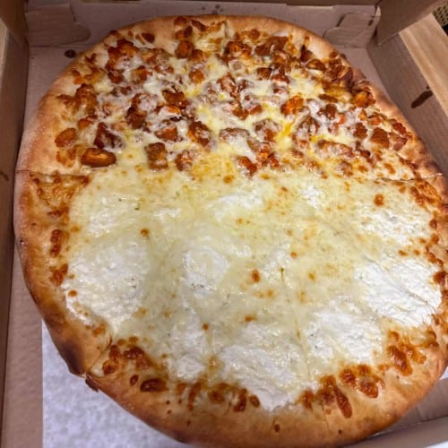 Brick Oven Buffalo or Thai Chili Chicken Pizza.