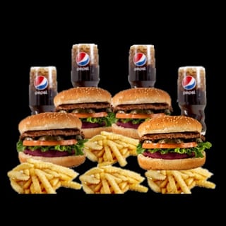 4 Super cheese burgers / 4 Fries / 4 Drinks