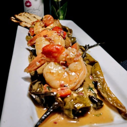 Sautéed Long Hot Peppers with Shrimp.