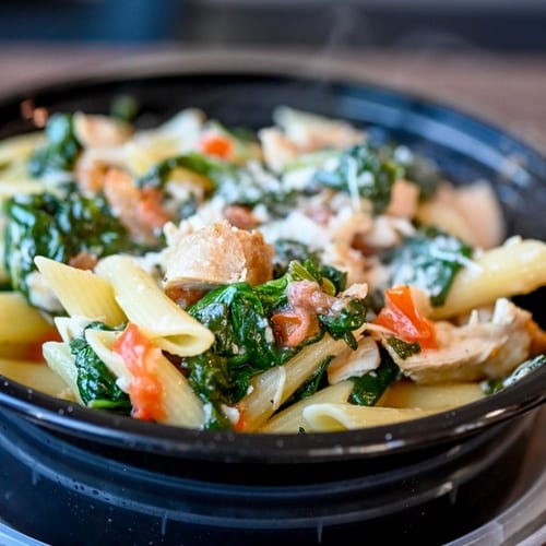Ziti with Chicken Florentine.
