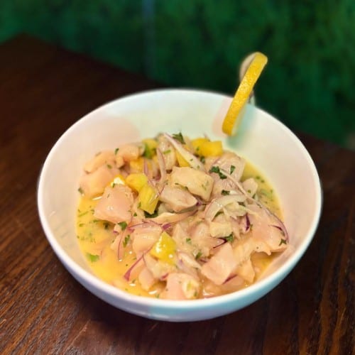 Corvina - Aji Amarillo+ Passion Fruit Ceviche.