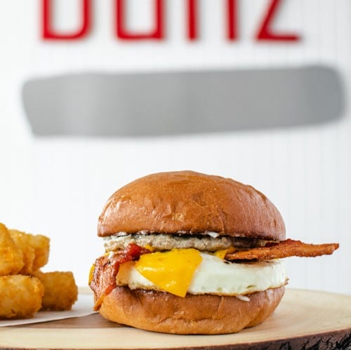 Bacon, Sausage, Egg N Cheez Sandwich Combo.