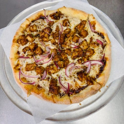 Fiction Chicken BBQ Pizza.