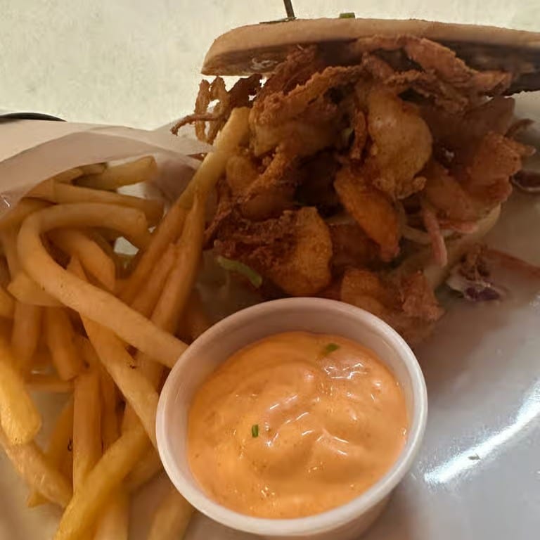 Shrimp po'boy sandwich.