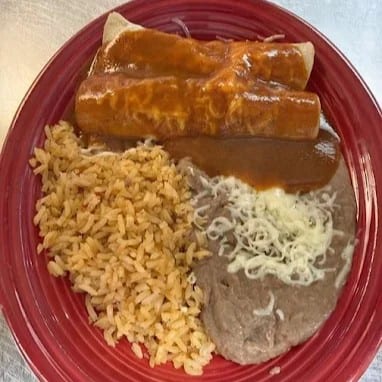 5. Two Beef Enchiladas, Rice & Beans.