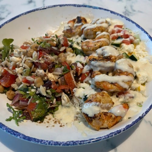 Black Tiger Shrimp Kabob Bowl.