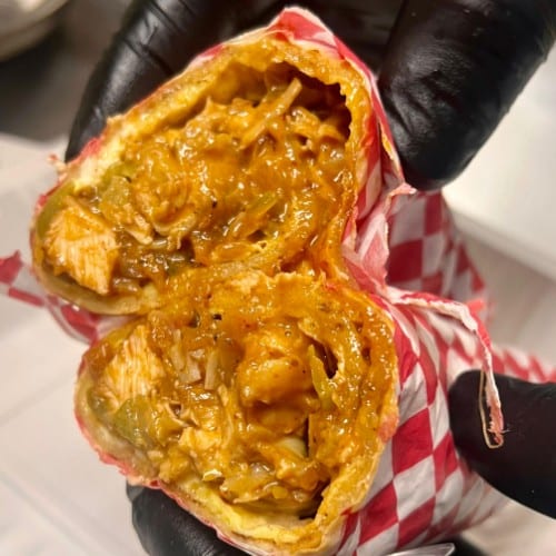 Angry Paneer Frankie and Fries.