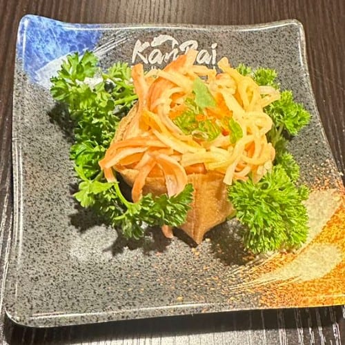 Spicy Crabmeat Inari Sushi.