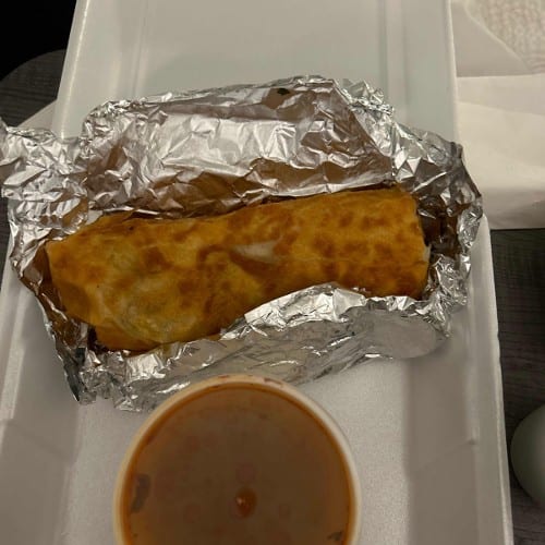 Shrimp Karla Burrito with Dip.