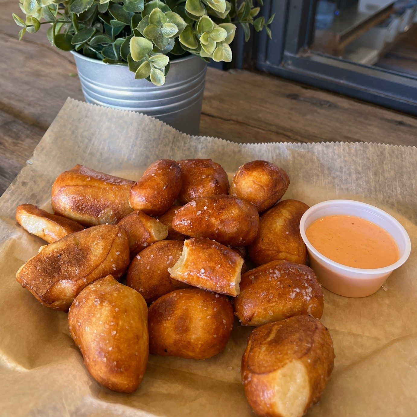 Fresh-baked Pretzel Bites.