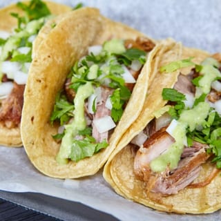 Plate of 3 Tacos, Rice & Beans