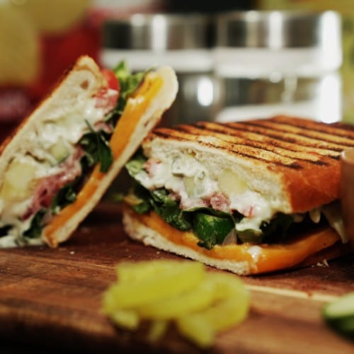 Sautéed Veggie & Cheddar Panini.