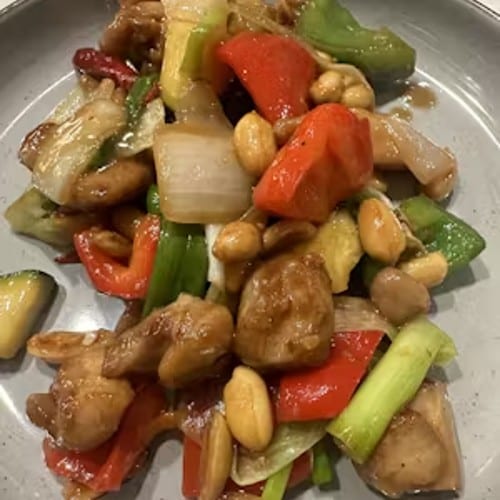 KUNG PAO CHICKEN WITH RICE.