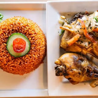 Jollof and Baked Chicken or Fish