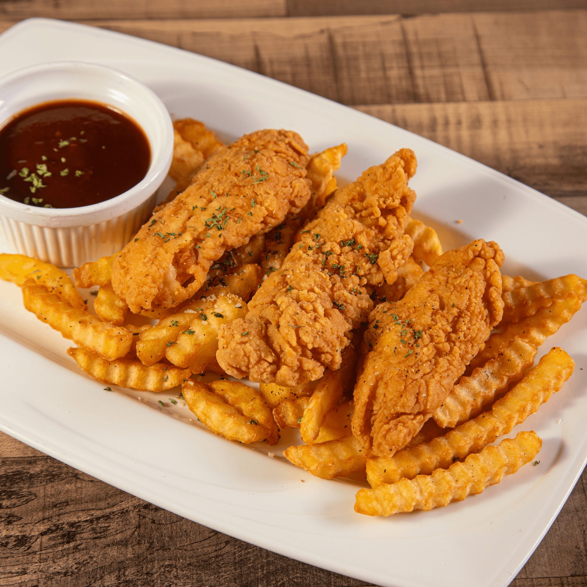 Chicken tenders & french fries.