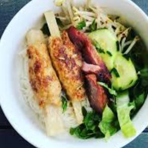 Vermicelli with Grilled Shrimp Patty - Bun Chao Tom.