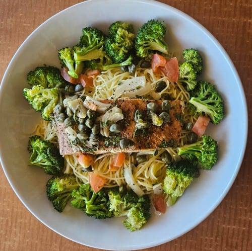Salmon Angel Hair and Broccoli.