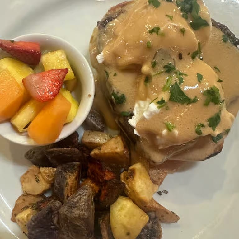 Angus certified rib eye steak benedict brunch.