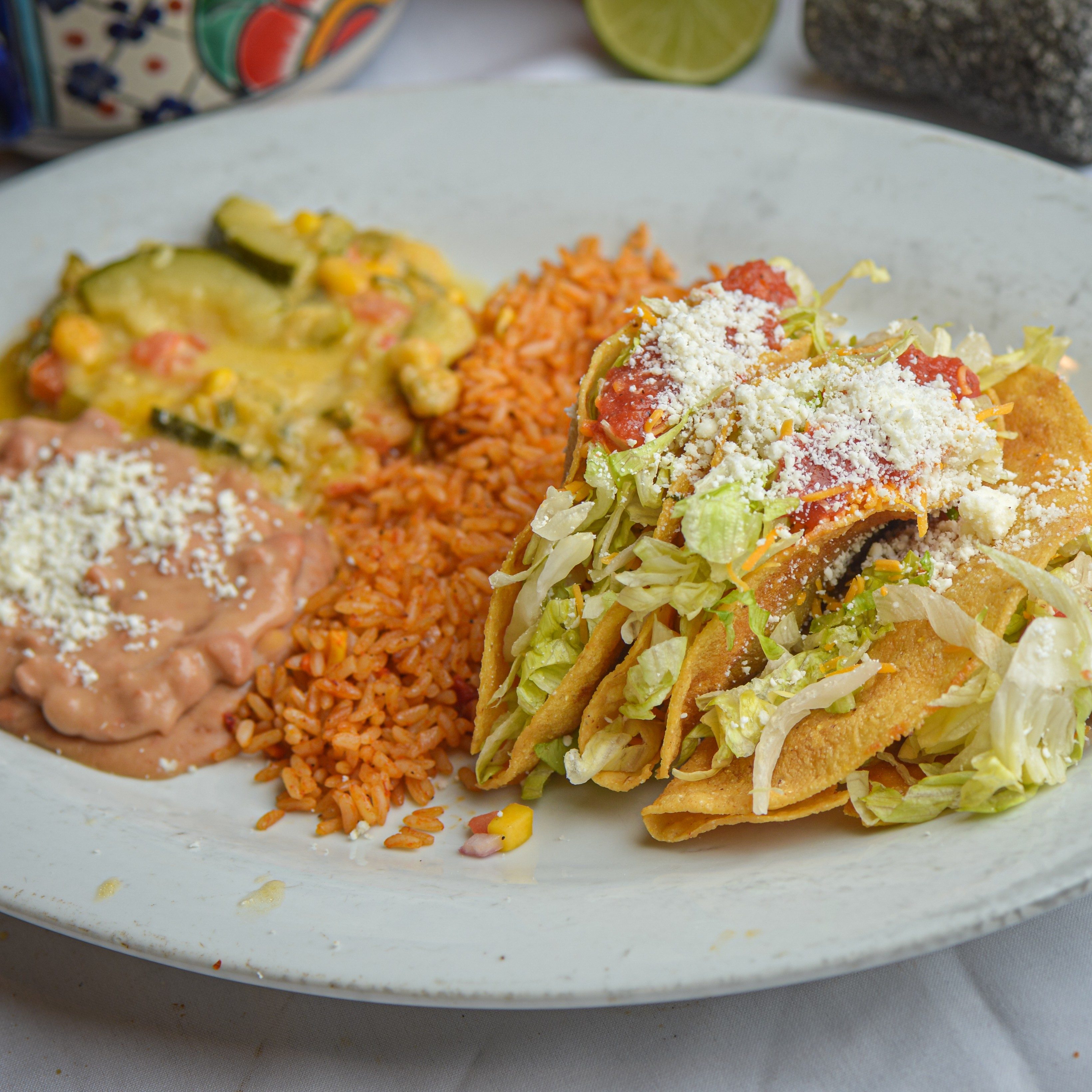 Three Fried Tacos Plate.