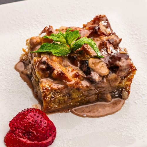 Brioche Bread Pudding w/ Almond Sauce.