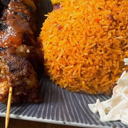 Jollof & Suya Chicken Skewers.