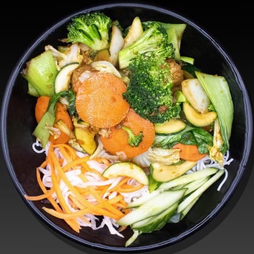 Stir-fried Vegetarian Noodle Bowl.