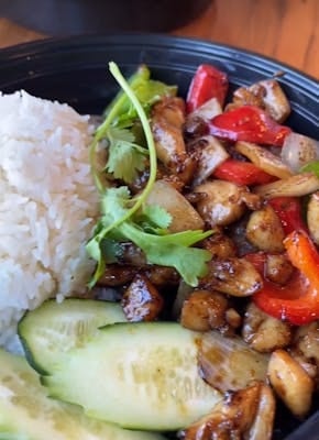 SHAKEN CHICKEN W/RICE.