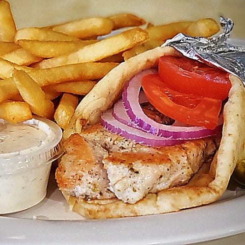 Chicken Souvlaki on Pita.