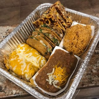 The Sampler - 2 Tacos, 2 Quesadillas , 2 Enchiladas with Sides