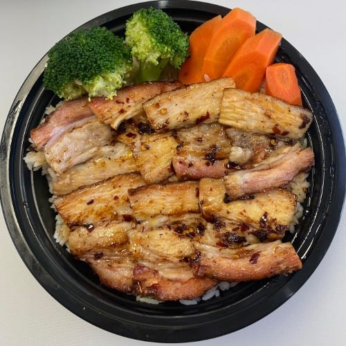 Grilled BBQ Chashu (Pork Belly) Rice Bowl.