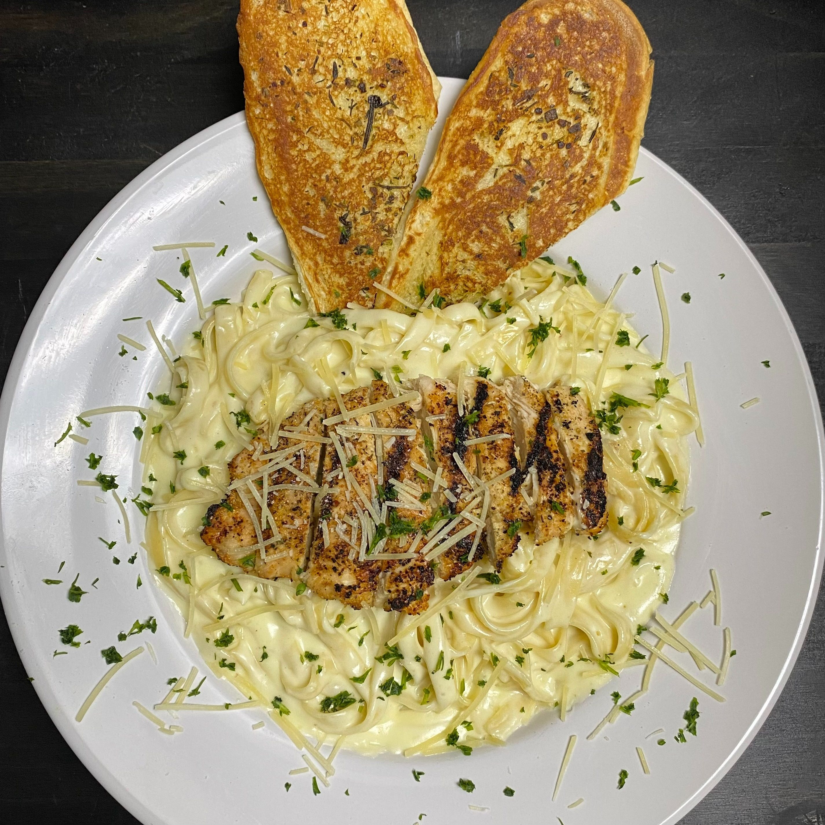 Chicken fettuccine Alfredo.