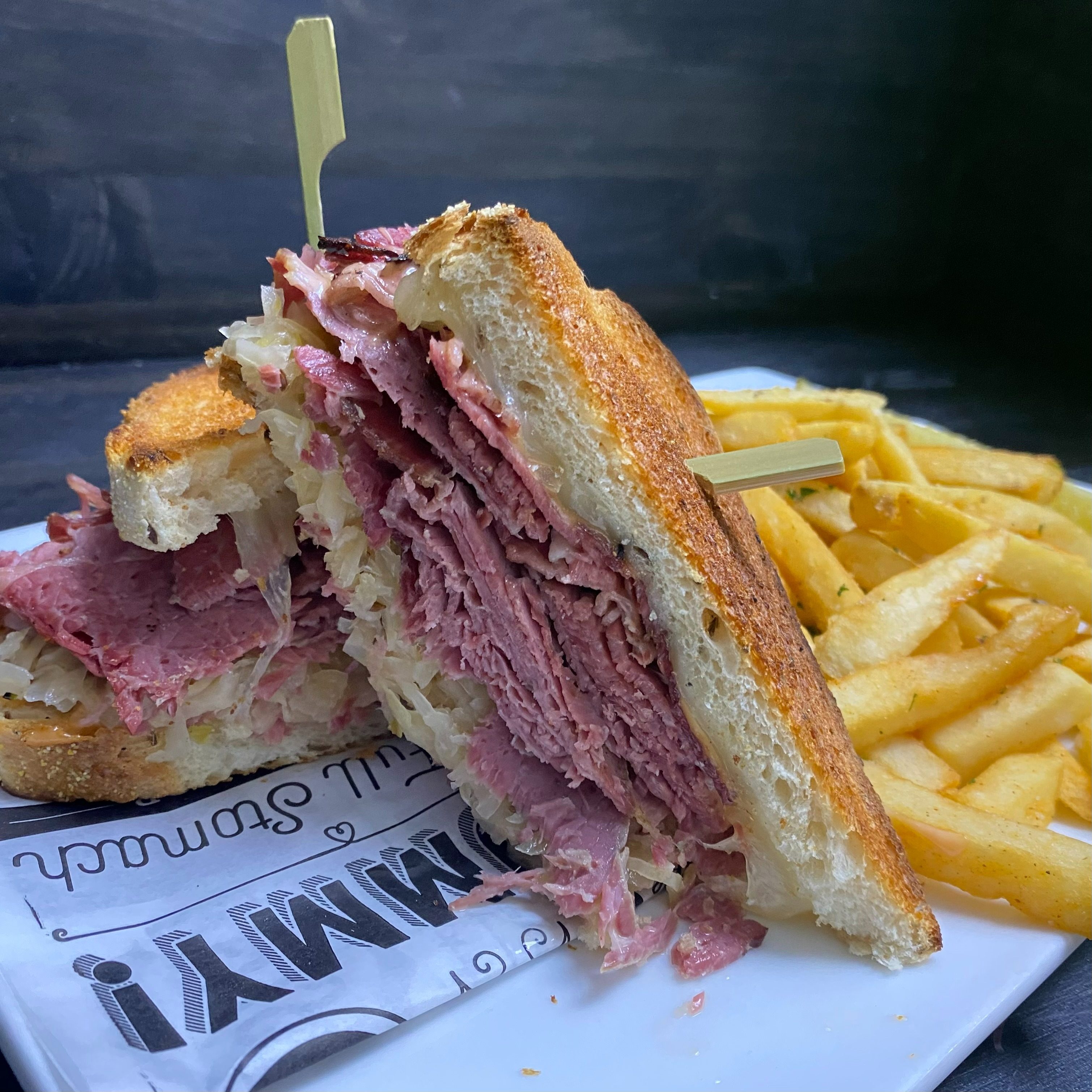 Classic Reuben sandwich.