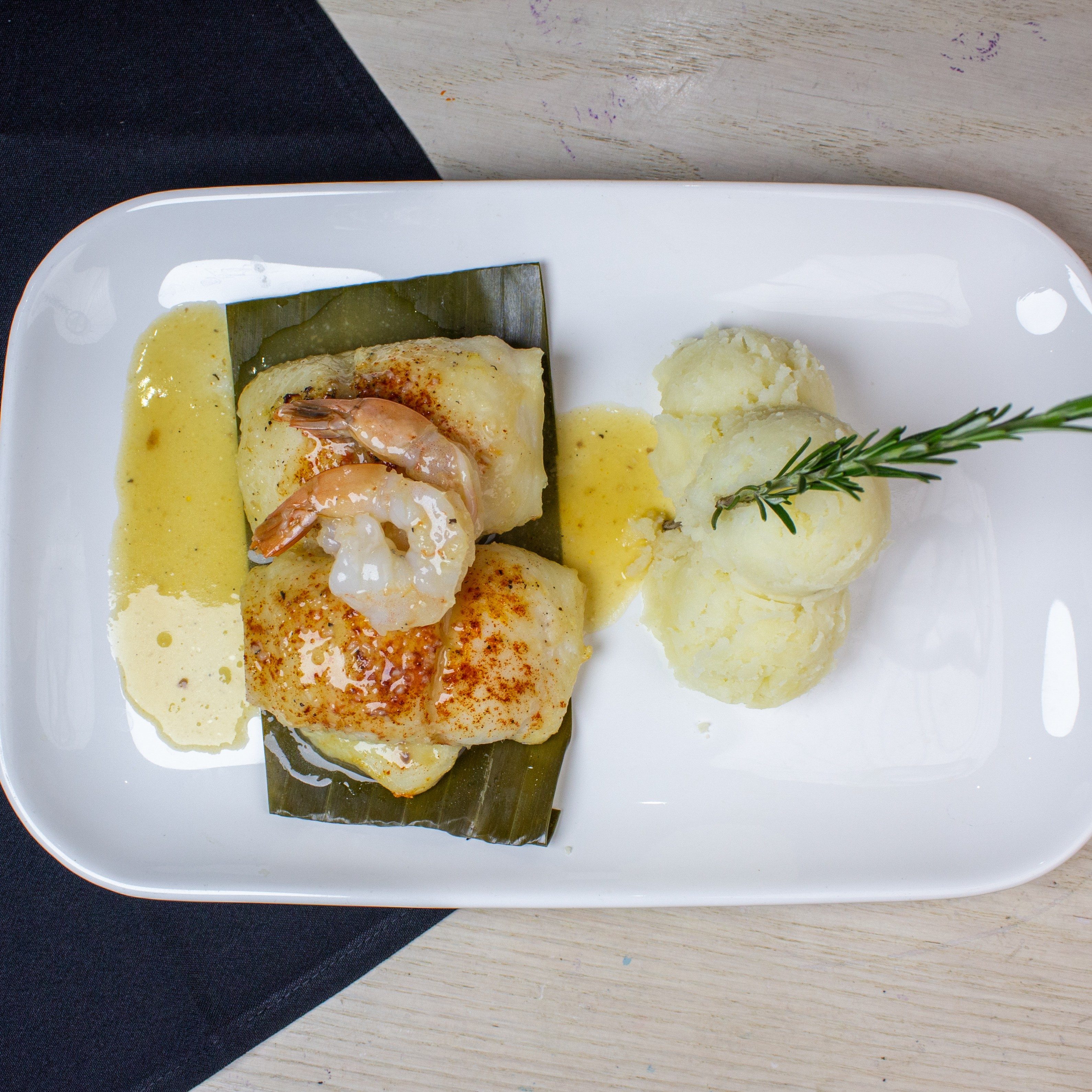 Grilled fish fillet.